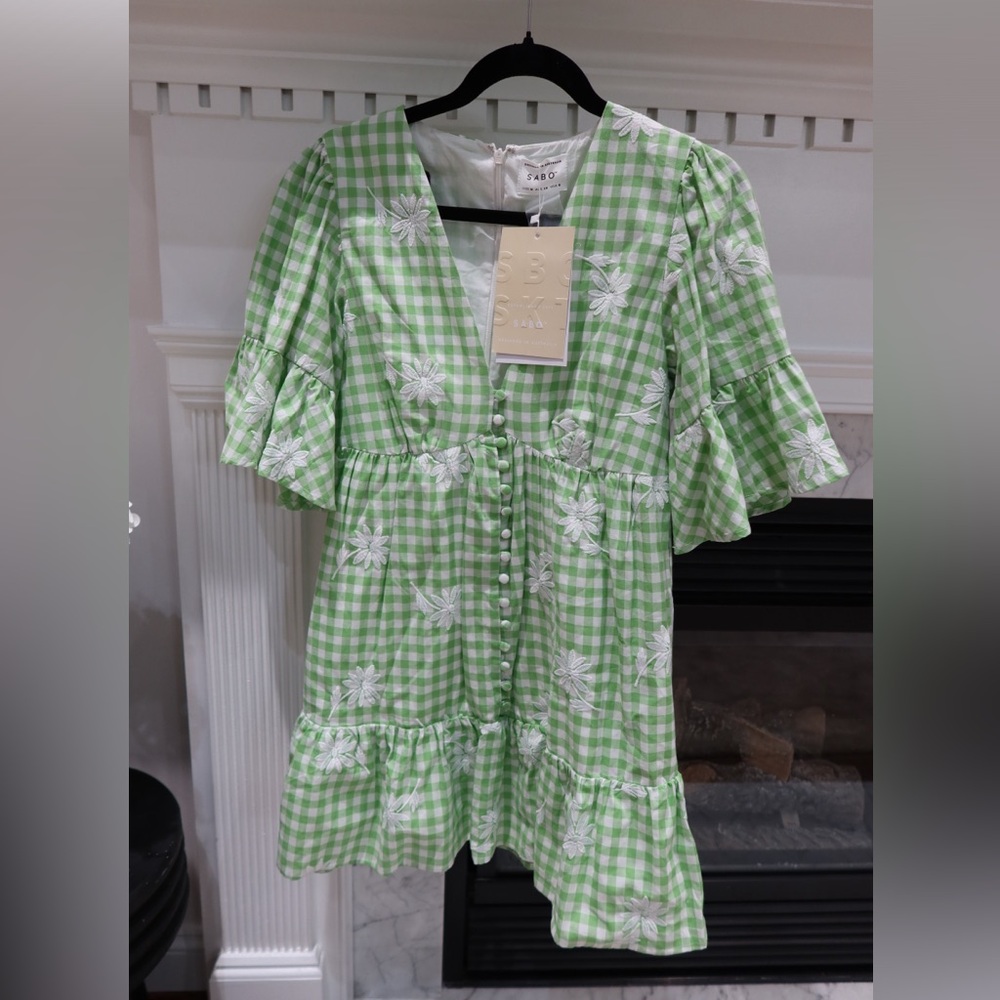 Sabo skirt, green white floral mini dress